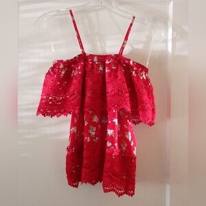 Red No Boundaries off the shoulder top